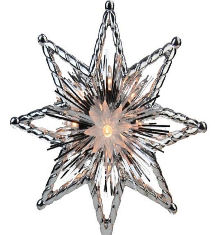 8" Silver Lighted Star Christmas Tree Topper   Clear Lights