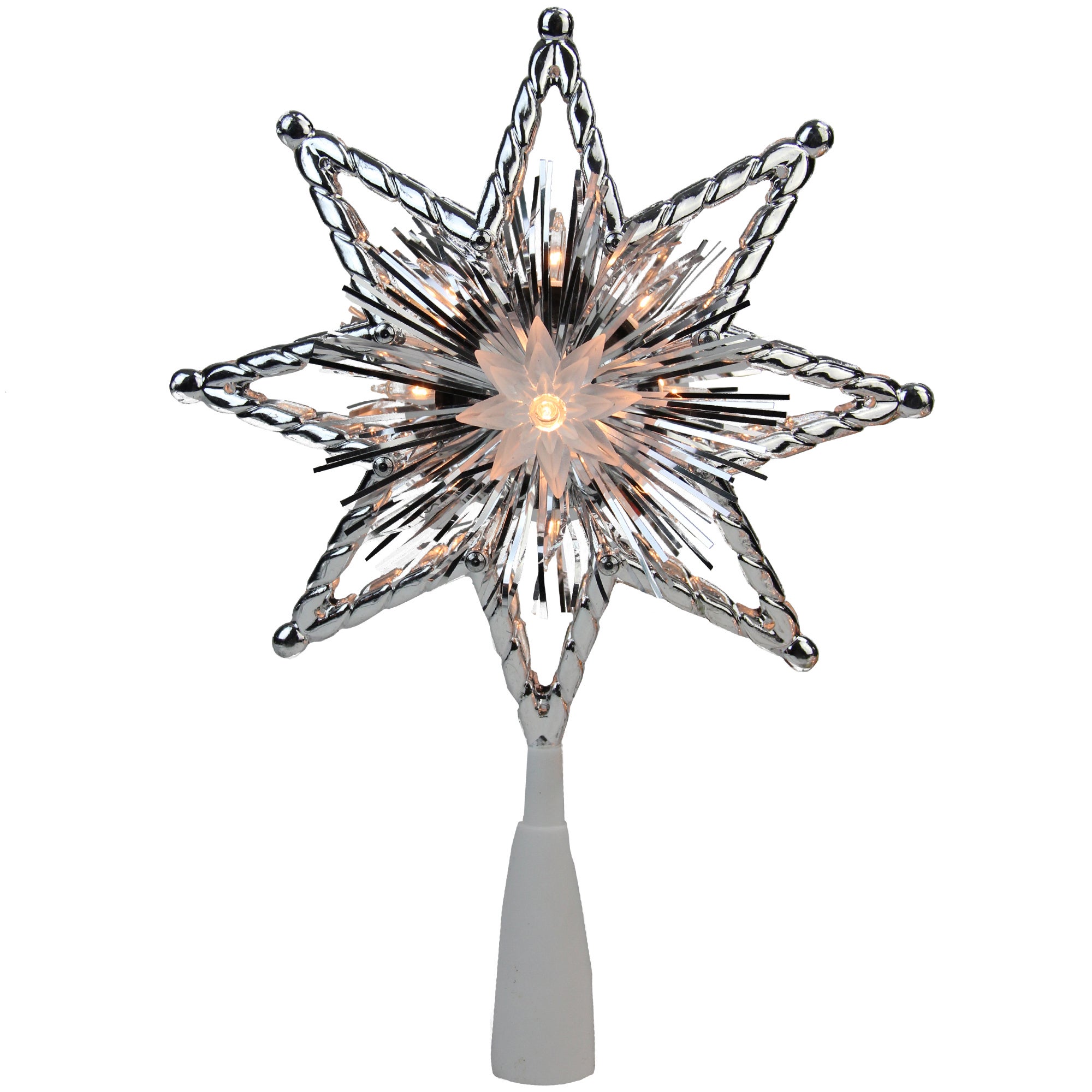 8" Silver Lighted Star Christmas Tree Topper   Clear Lights