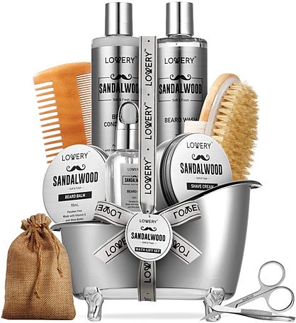 Luxe Sandalwood Beard Grooming Kit - 11pc Men's Pampering Body Care