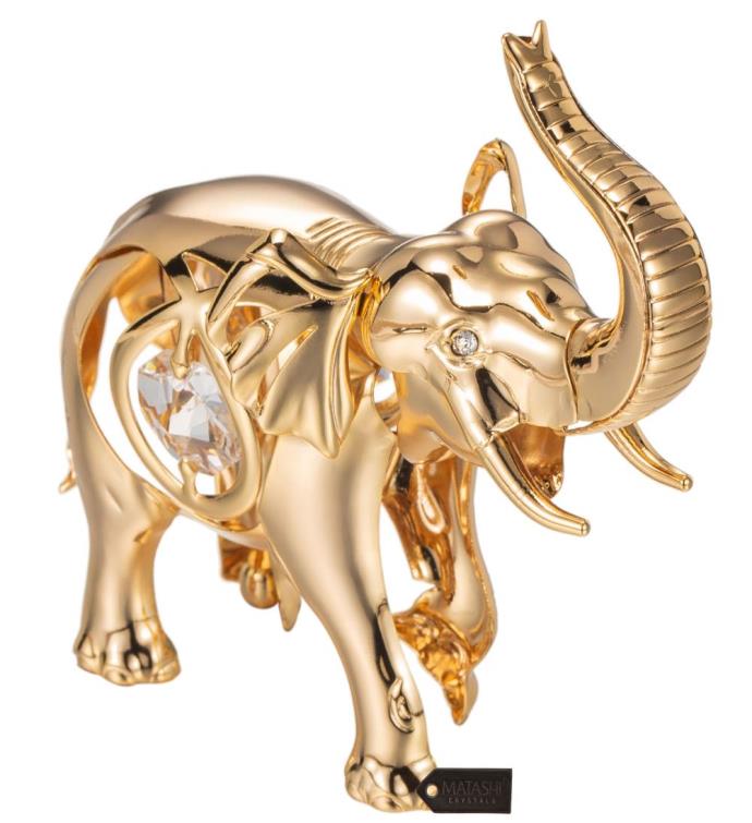 Matashi 24k Gold Plated Crystal Studded Elephant Ornament