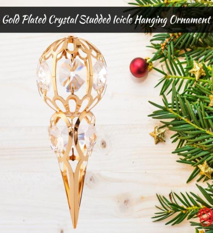 Matashi 24k Gold Plated Crystal Studded Icicle Hanging Ornament