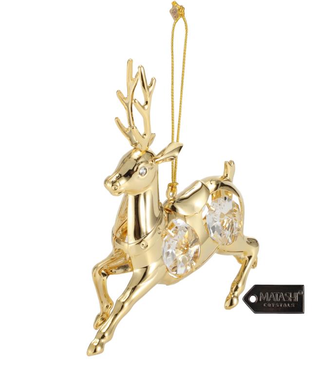 Matashi 24k Gold Plated Crystal Studded Reindeer Ornament