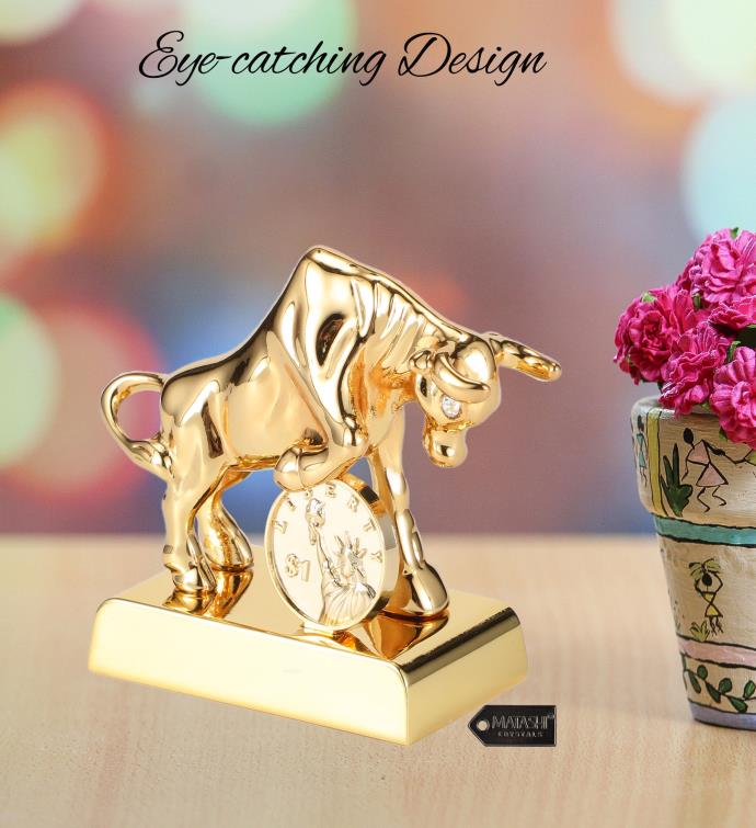 Matashi 24k Gold Plated Crystal Studded Ox/bull Figurine With Coin Ornament