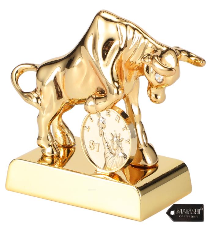 Matashi 24k Gold Plated Crystal Studded Ox/bull Figurine With Coin Ornament