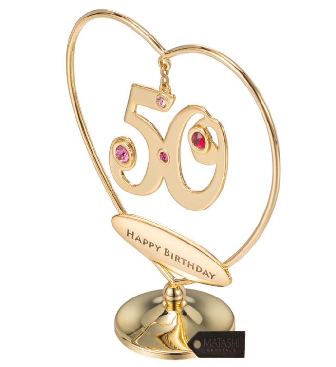 Matashi 24k Gold Plated Beautiful 50th "Happy Birthday" Tabletop Ornament