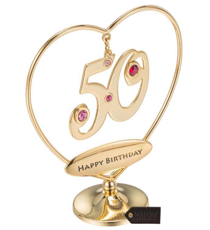 Matashi 24k Gold Plated Beautiful 50th "Happy Birthday" Tabletop Ornament