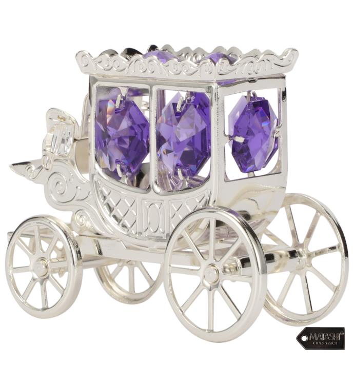 Silver Plated Princess Carriage Ornament With Purple Crystals By Matashi