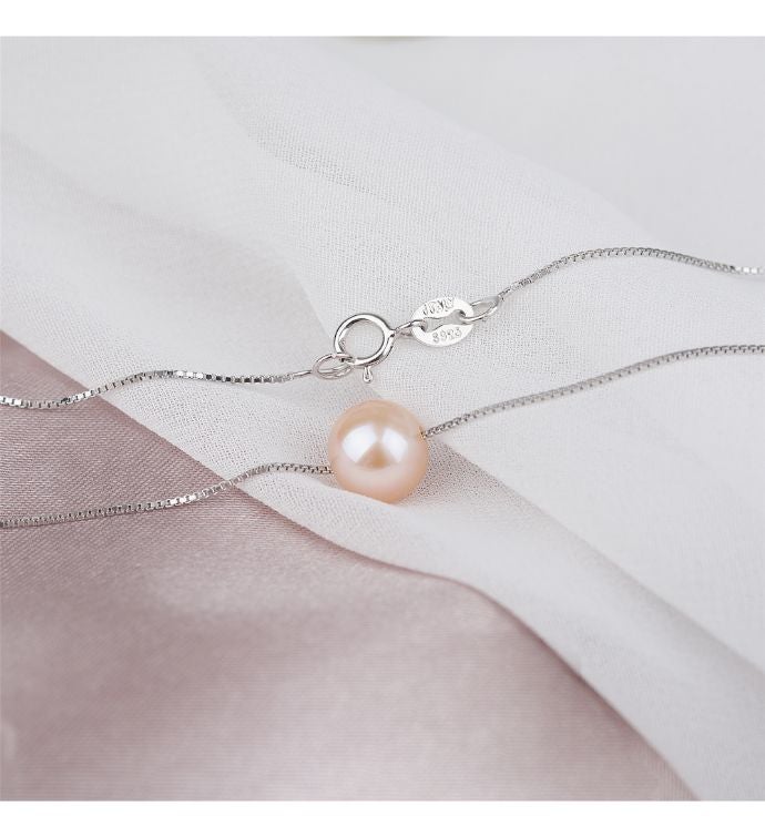 Merry Christmas Pink Pearl Pendant Silver Necklace