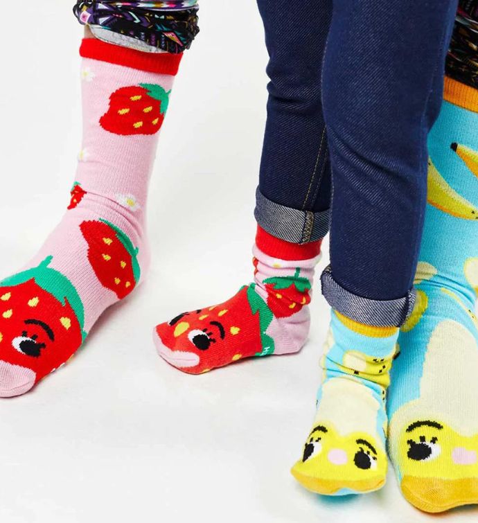 Strawberry & Banana Pals Socks   Mismatchy Set  2 Pairs!