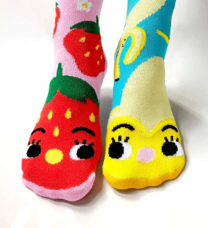 Strawberry & Banana Pals Socks   Mismatchy Set  2 Pairs!