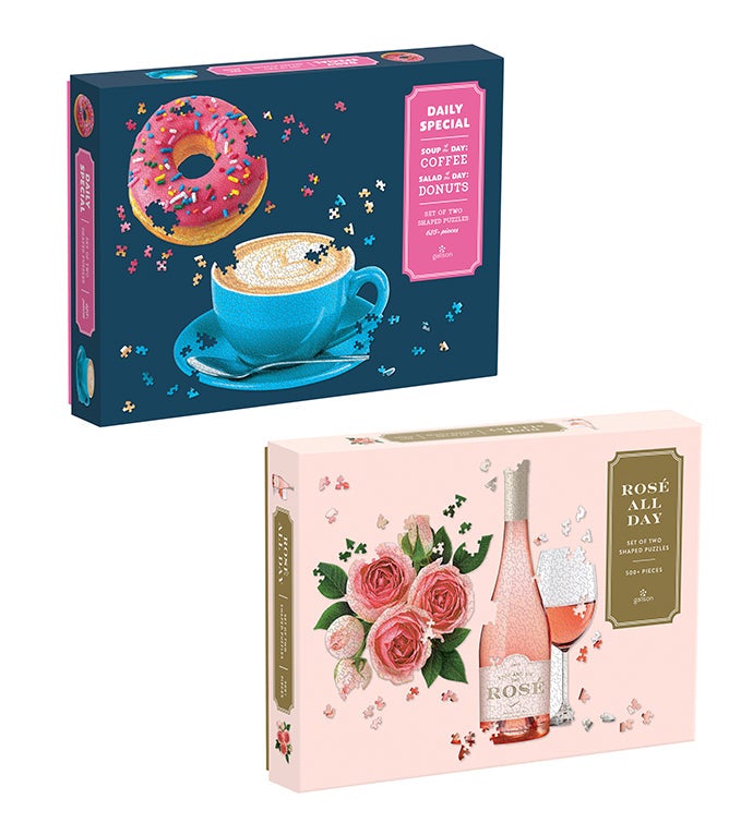 Galison Daily Special 2-in-1 Shaped Puzzle Set - 625 Piece Donut & Coffee Puzzle, Fun Family Activity