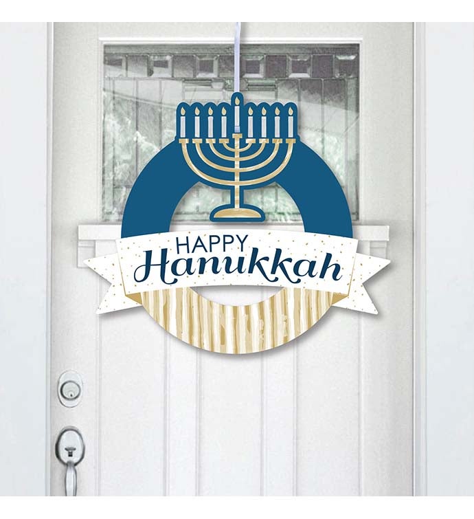 Happy Hanukkah   Outdoor Chanukah Holiday Party Decor   Front Door Wreath