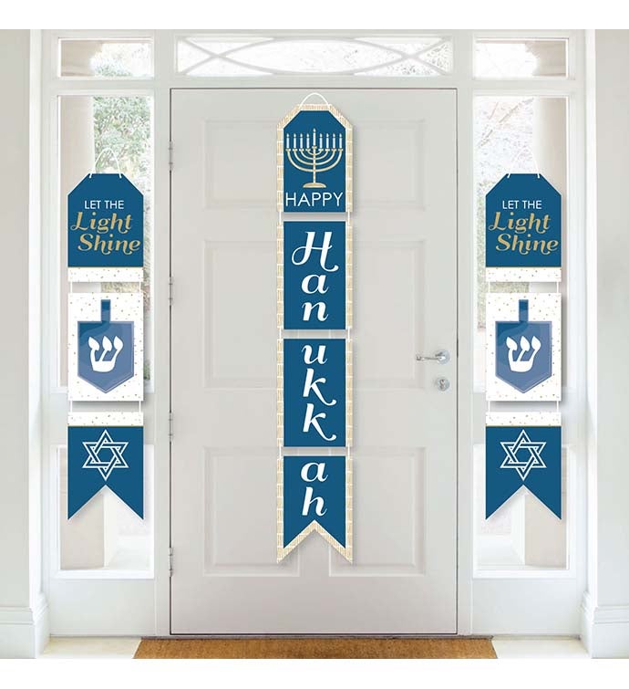 Happy Hanukkah   Hanging Vertical Paper Door Banners   Indoor Door Decor
