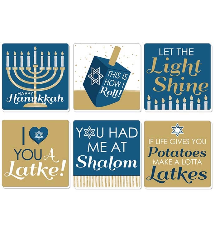 Happy Hanukkah   Funny Chanukah Holiday Party Decor   Drink Coasters   6 Ct