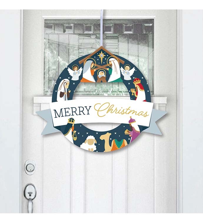 Holy Nativity   Outdoor Manger Scene Christmas Decor Front Door Wreath