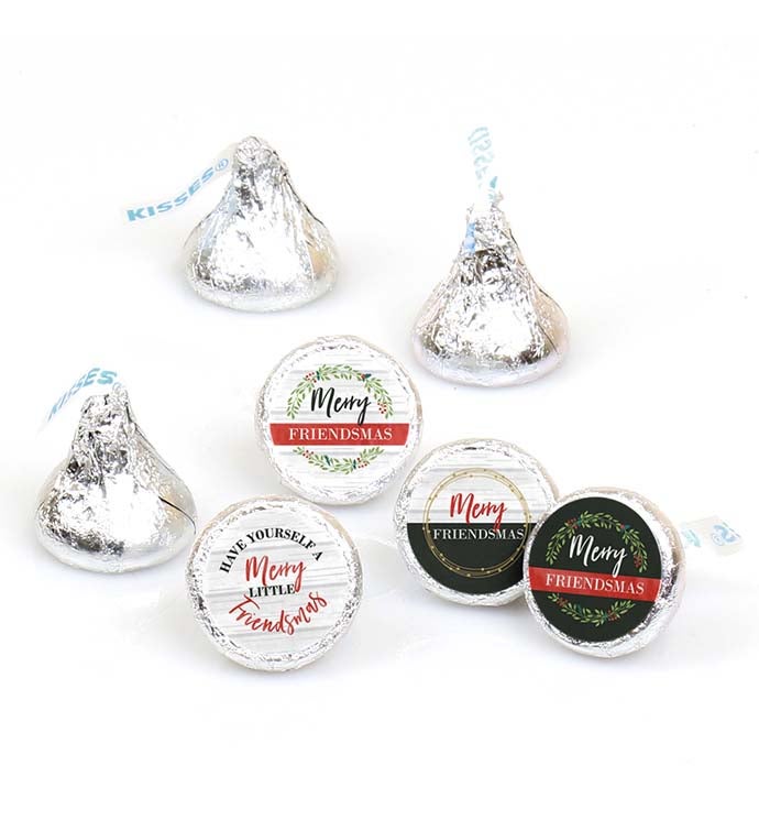 Rustic Merry Friendsmas   Christmas Round Candy Sticker Favors   108 Ct