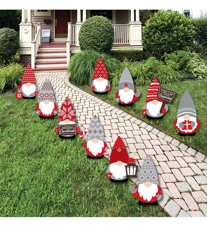 Christmas Gnomes   Lawn Decorations   Outdoor Holiday Yard Decor   10 Pc