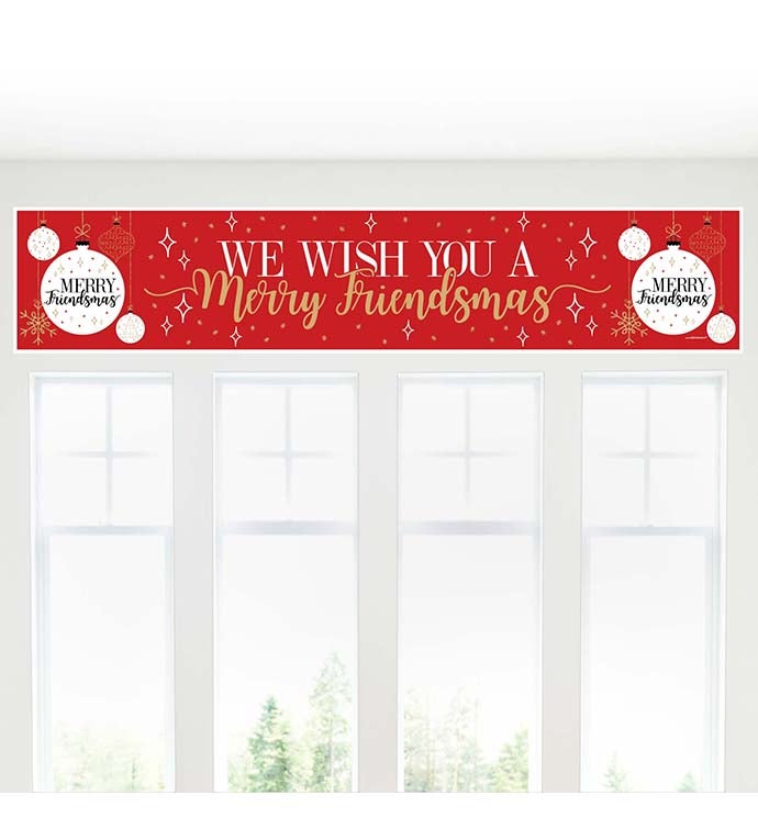 Red And Gold Friendsmas   Friends Christmas Party Decorations Party Banner