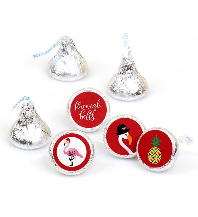 Flamingle Bells  flamingo Christmas Round Candy Sticker Favors 108 Ct