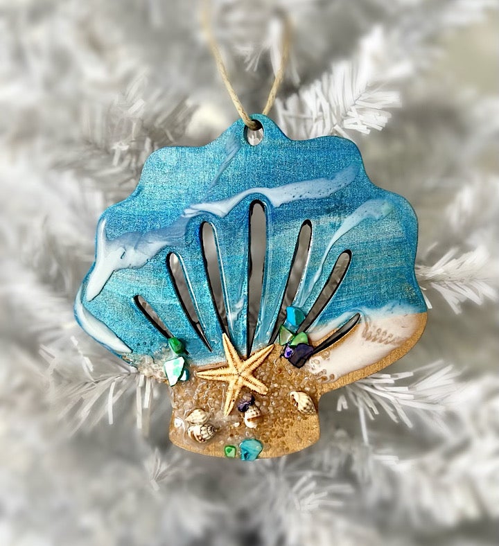Hand-painted Seashell Seascape Ornament