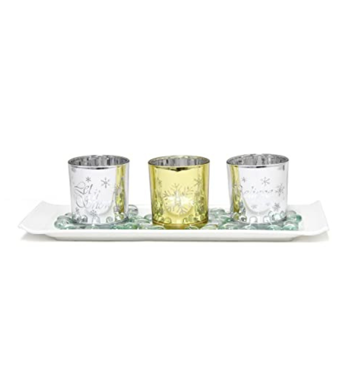 Elegant Designs Winter Wonderland Candle Set Of 3, Silver And Gold