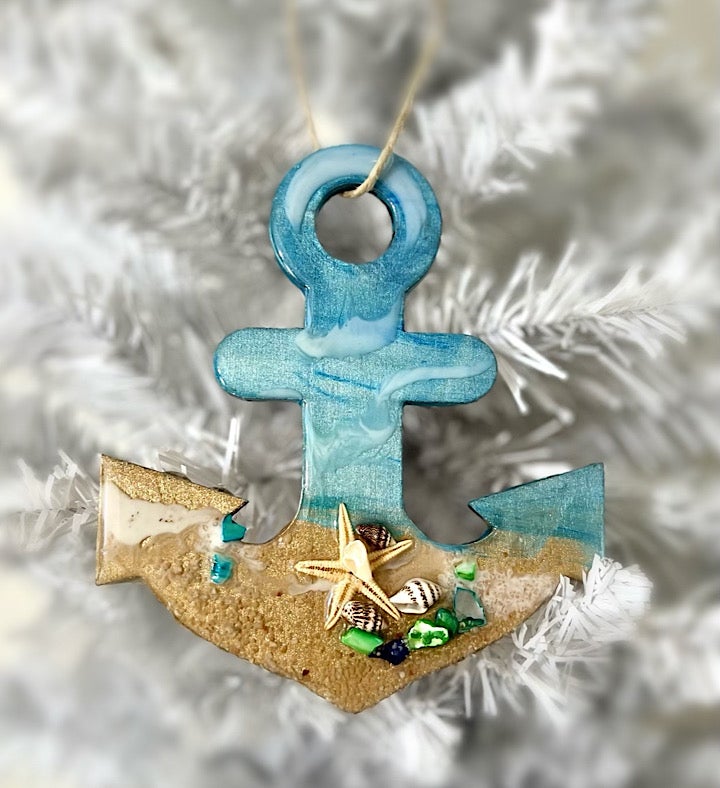 Hand-painted Anchor Seascape Ornament