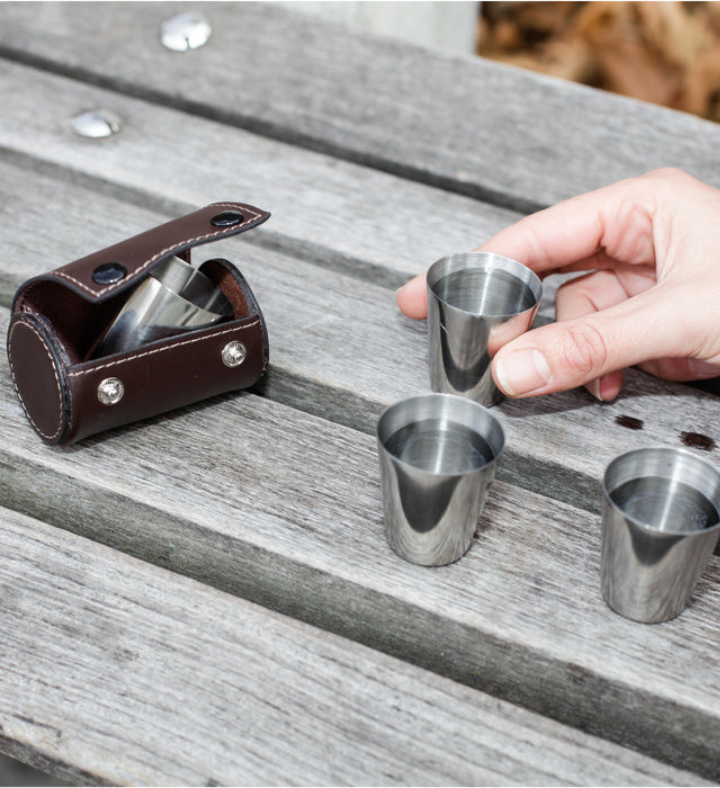 Shot Glasses With Leather Case