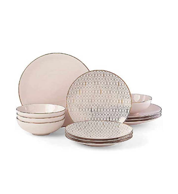 Lenox Trianna Blush 12 piece Dinnerware Set, 16.20 Lb, Pink