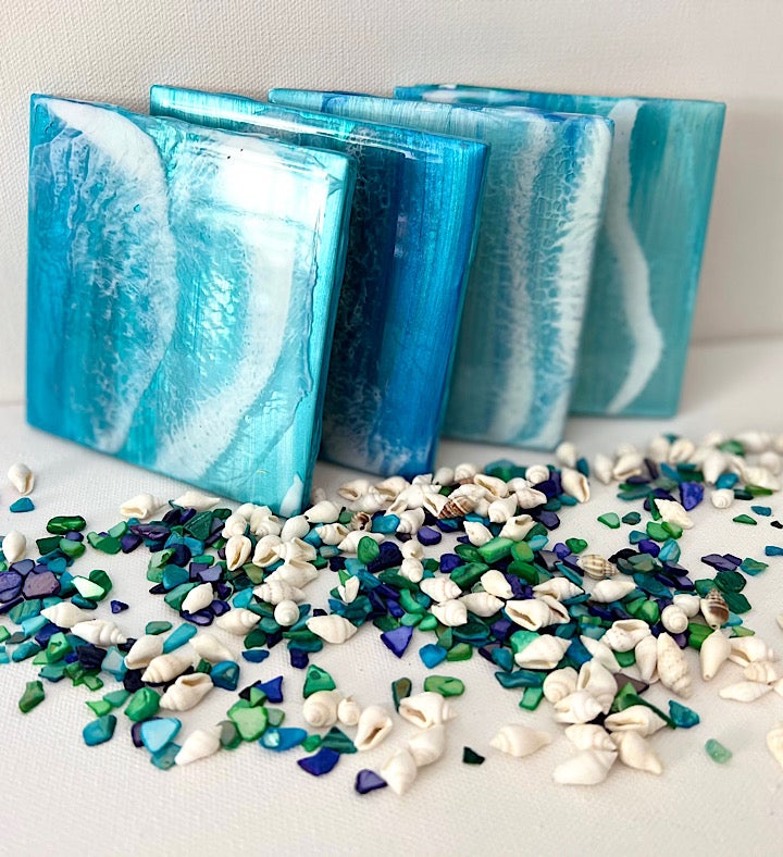 Hand-painted Seascape Coasters (set Of 4)