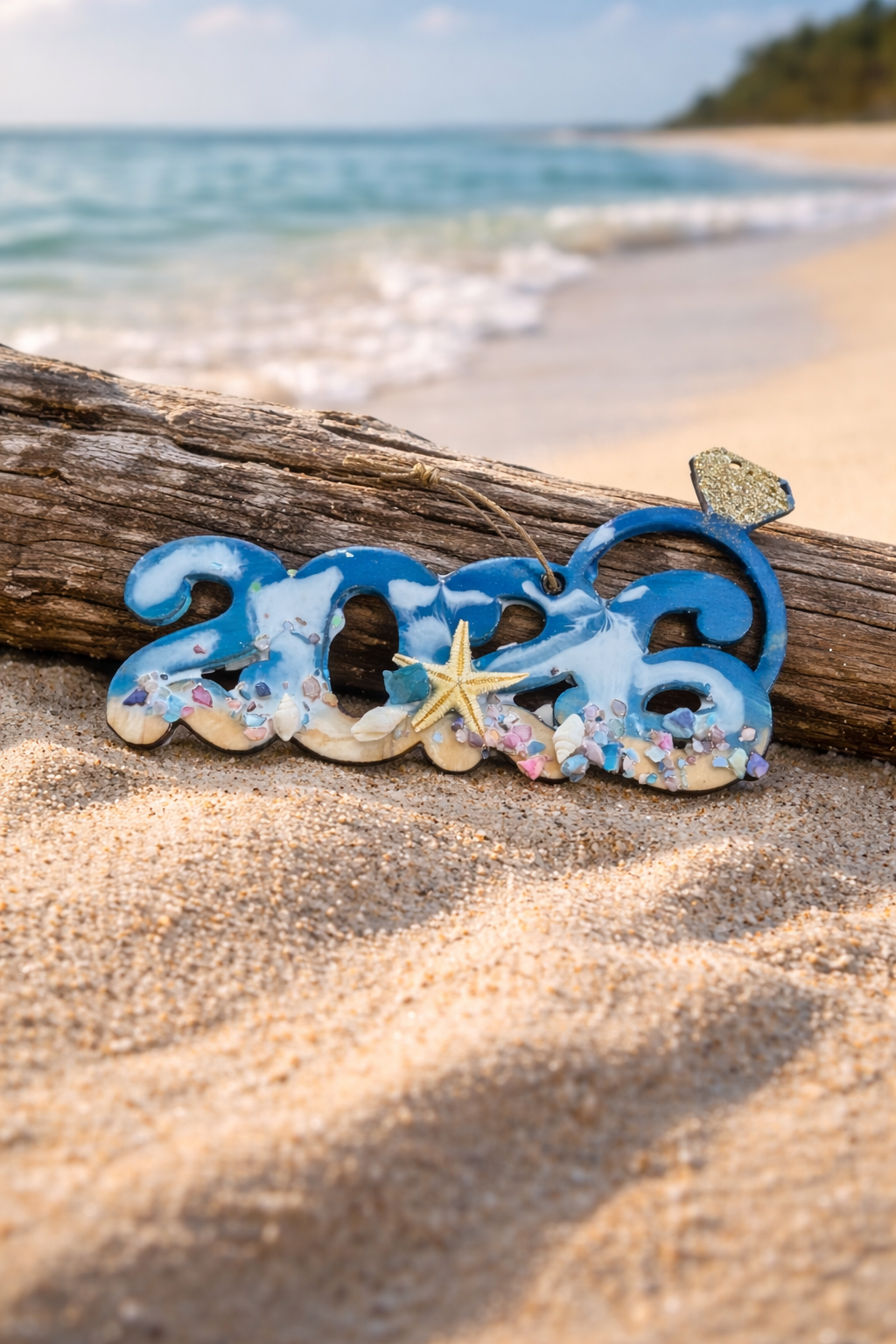 Hand-Painted Engagement 2025 Seascape Ornament
