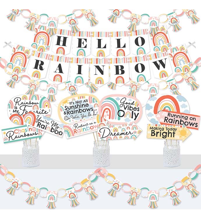 Hello Rainbow   Baby Shower & Birthday Party Supplies Kit Doterrific Bundle