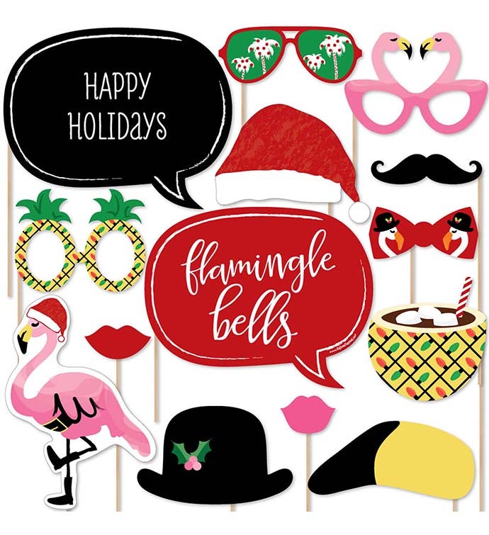 Flamingle Bells   Tropical Flamingo Christmas Photo Booth Props Kit  20 Ct