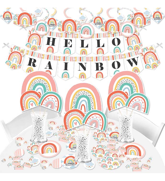 Hello Rainbow   Boho Baby Shower & Birthday Party Decor Kit   Fundle Bundle