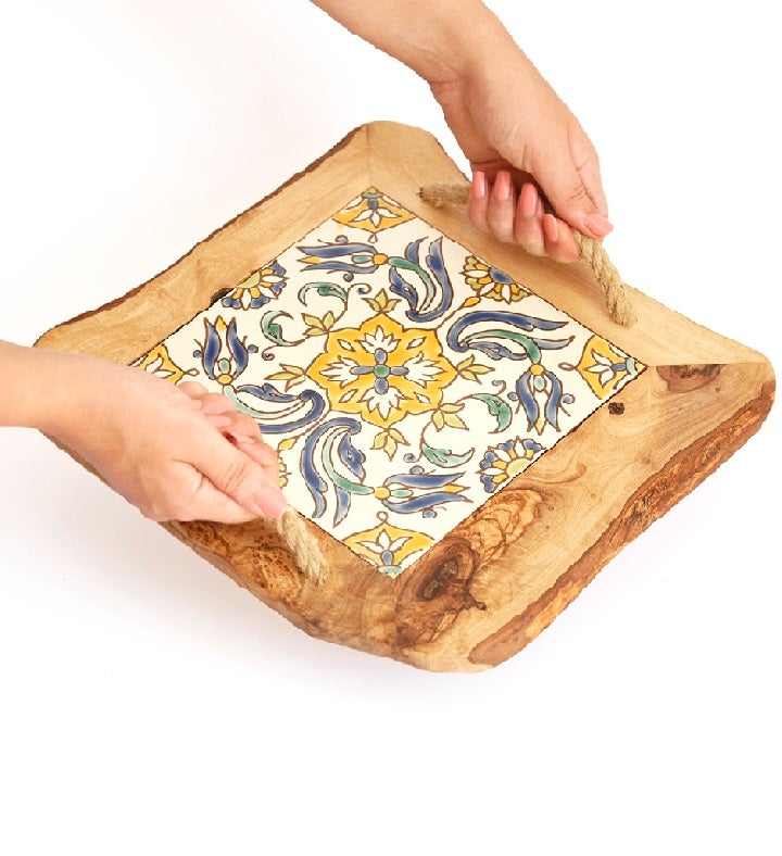 Ceramic Tile Tray With Rope Handles