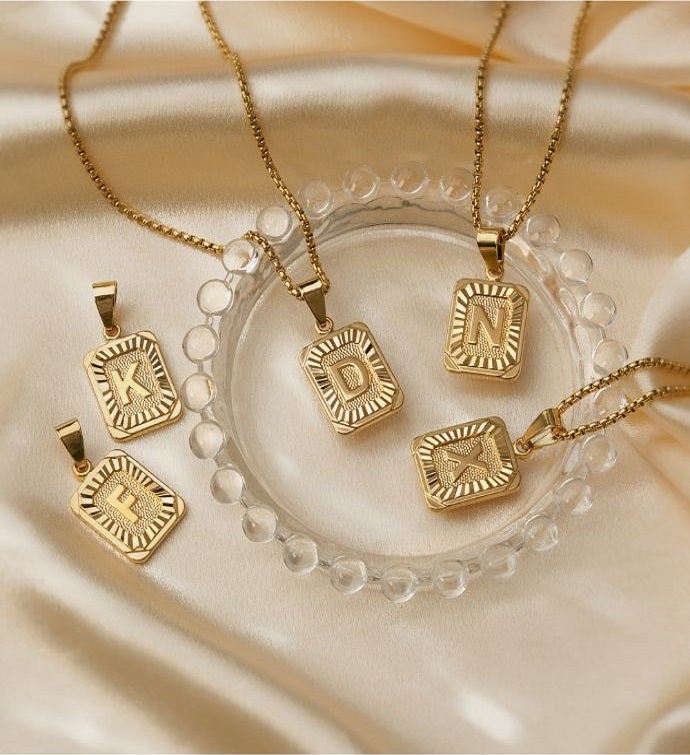 Women's Rectangle Letter Initial Pendant Necklace Jewelry