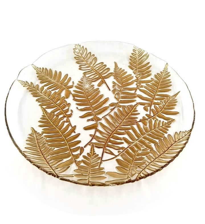Fern Set/4 13" Glass Charger Plates Gold