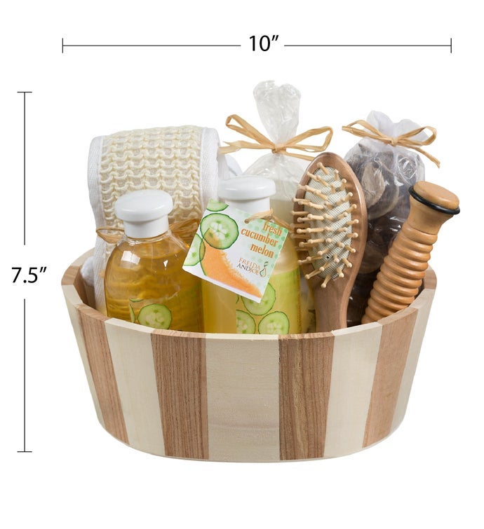 Cucumber Melon Spa Gift Set in Natural Wood Basket