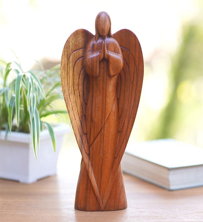 Novica Handmade Angel In Peace Wood Sculpture