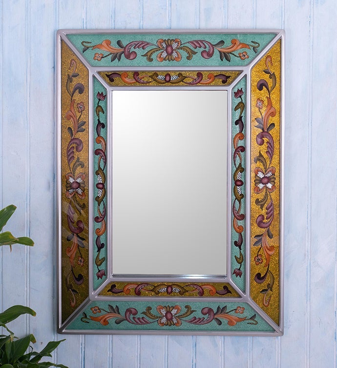 Novica Handmade In The Garden Reverse Painted Glass Wall Mirror