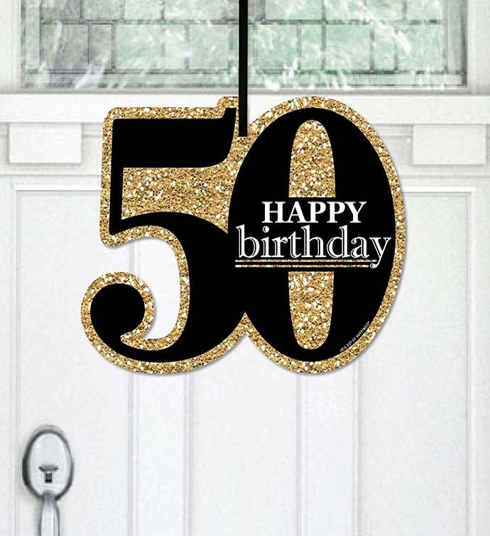 Adult 50th Birthday   Gold   Hanging Outdoor Front Door Decor   1 Pc Sign