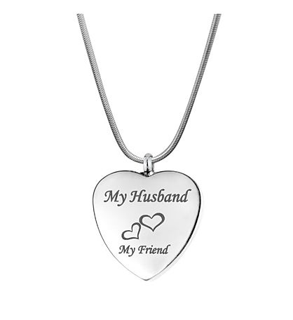 My Husband My Friend Heart Memorial Necklace Ashes Holder Keepsake