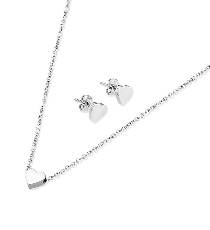 Heart Necklace And Stud Earrings Set