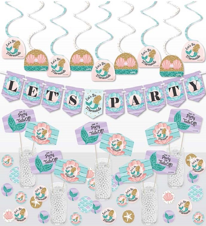 Let's Be Mermaids   Birthday Party Supplies Kit   Decor Galore Pack 51 Pc