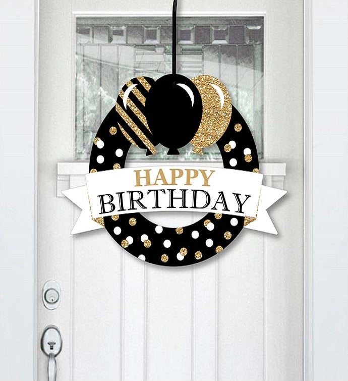 Adult Happy Birthday   Gold   Outdoor Party Decor   Front Door Wreath