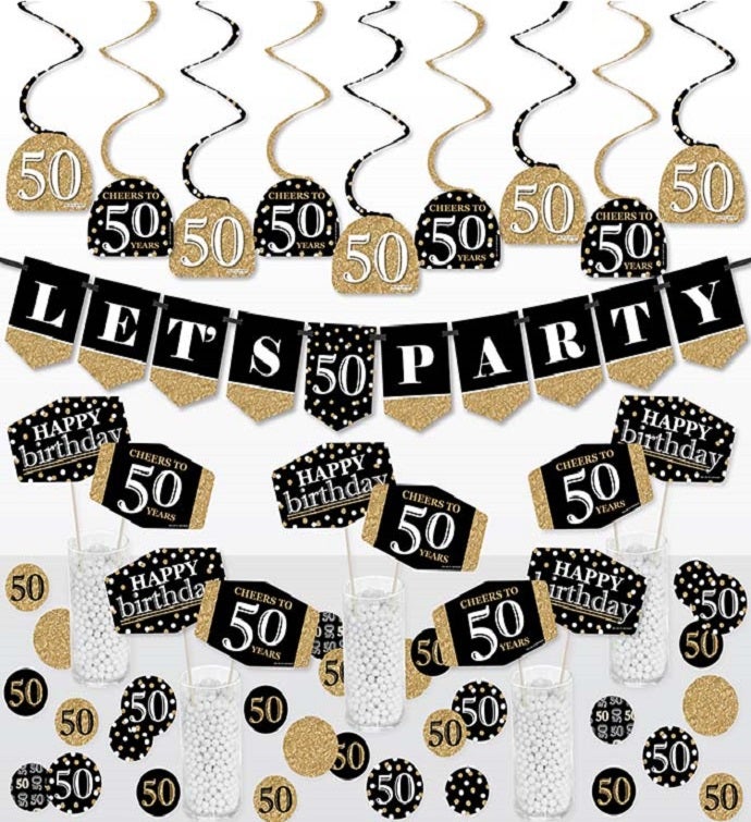 Adult 50th Birthday   Gold   Supplies Kit   Decor Galore Party Pack 51 Pc