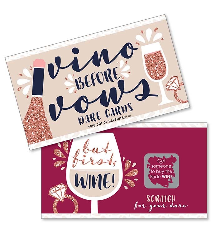 Vino Before Vows   Winery Bachelorette Game Scratch Off Dare Cards   22 Ct