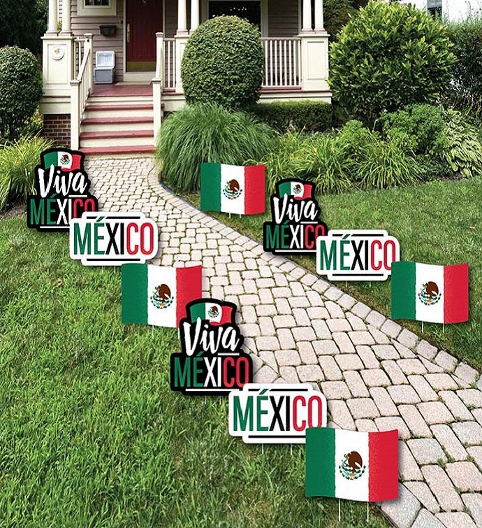 Viva Mexico   Flag Lawn Decorations  mexican Independence Day Yard   10 Pc