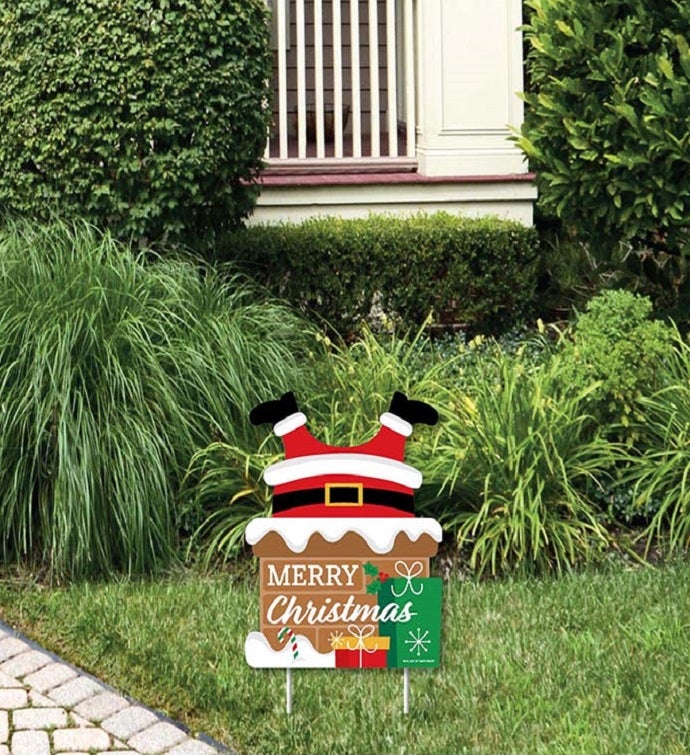 Santa Claus Stuck In Chimney   Outdoor Lawn Funny Christmas Yard Sign 1 Pc