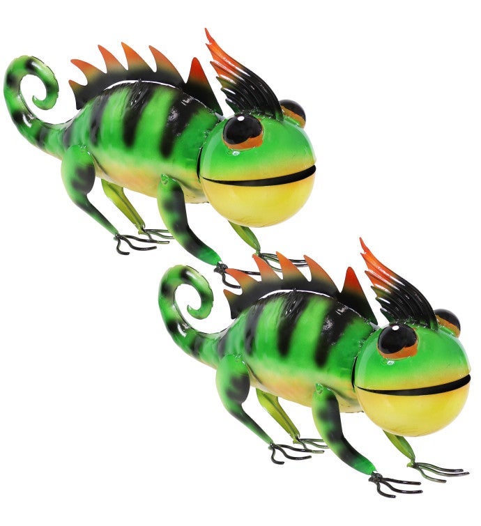 Greg And Gary The Green Chameleons Indoor/outdoor Metal Statues   8.5" H