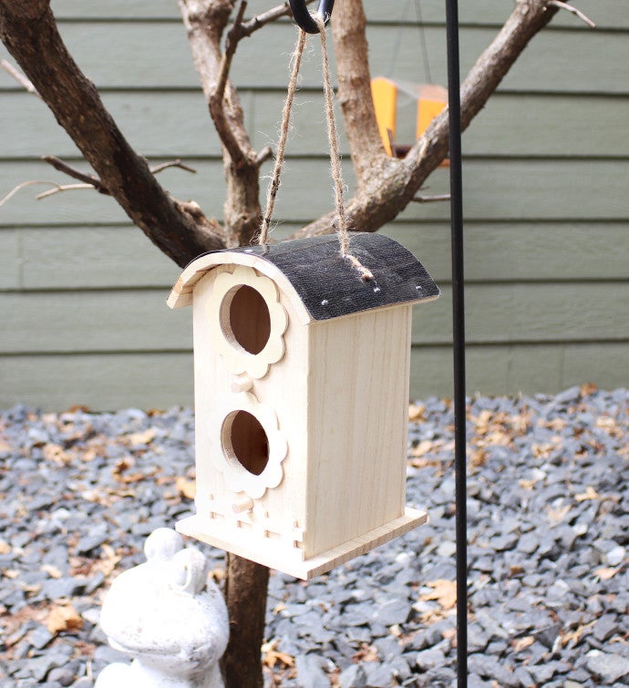 2-level Wooden Bungalow Hanging Birdhouse - Garden Decor - 7-inch